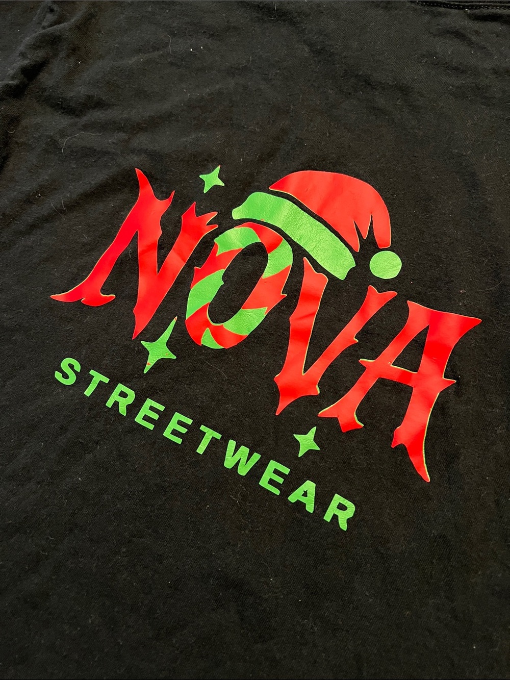 NOVA Streetwear Black Graphic Tee - Red & Green Holiday Logo - Picture 2 of 5